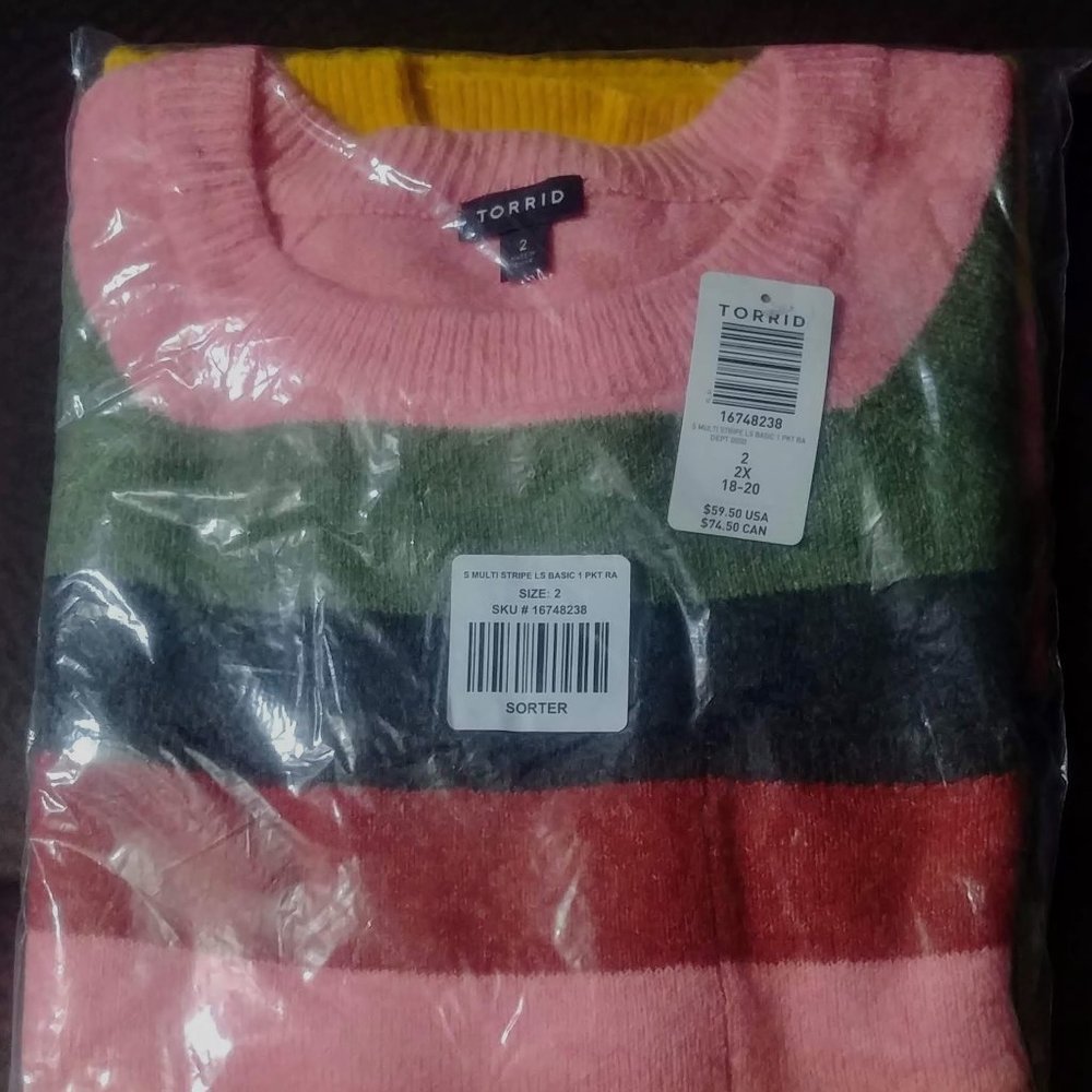 Torrid - Size 2 (2X) Striped Pullover Crewneck Sweater